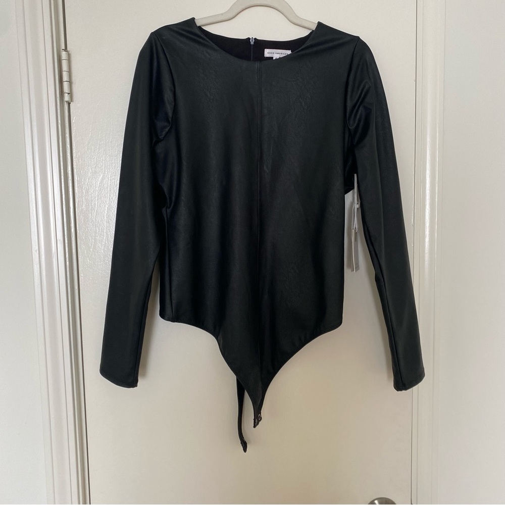 Good American Black Faux Leather Bodysuit New with Tags NWT